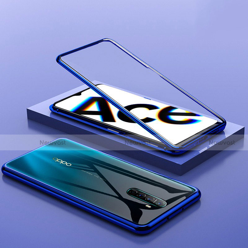 Luxury Aluminum Metal Frame Mirror Cover Case 360 Degrees for Oppo Reno Ace Blue