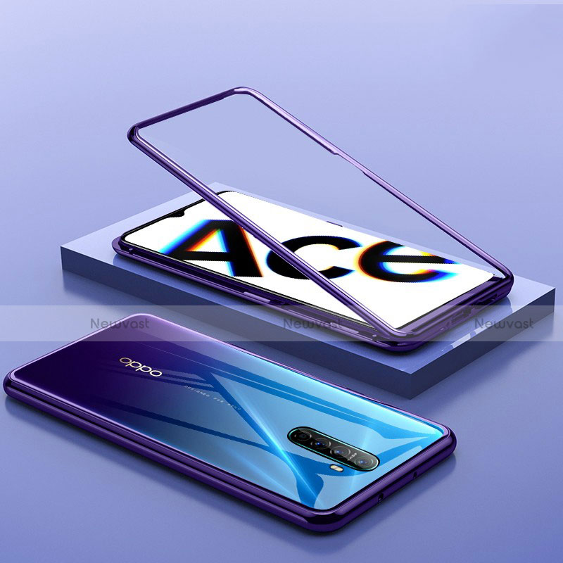 Luxury Aluminum Metal Frame Mirror Cover Case 360 Degrees for Oppo Reno Ace Purple