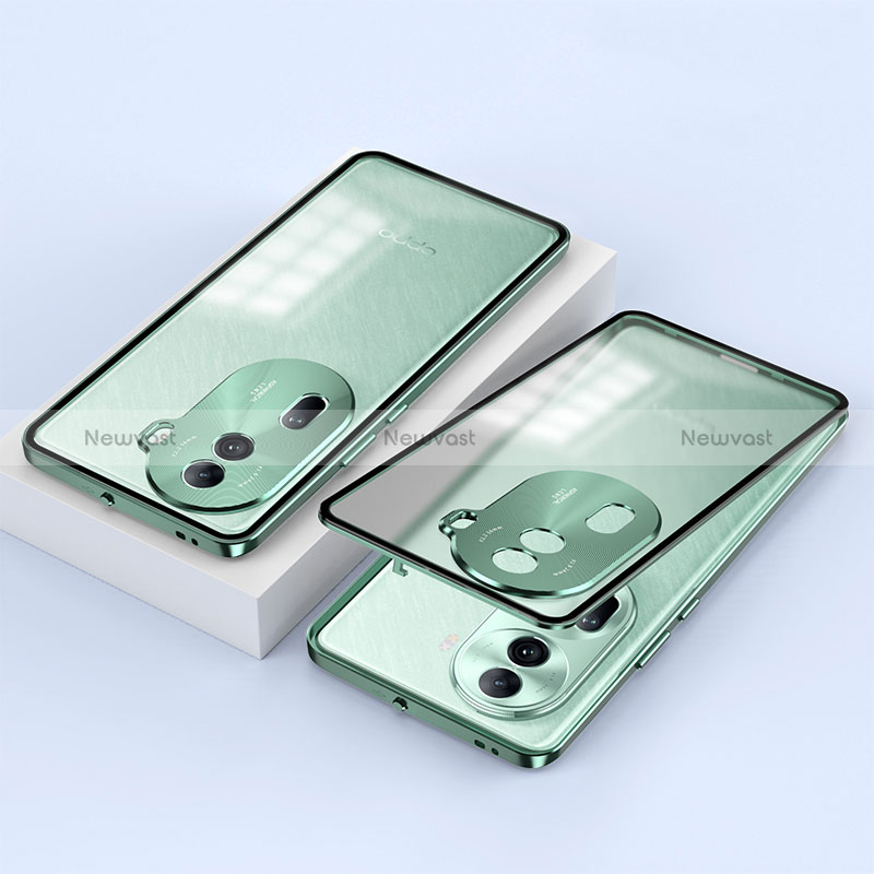 Luxury Aluminum Metal Frame Mirror Cover Case 360 Degrees for Oppo Reno11 Pro 5G Green