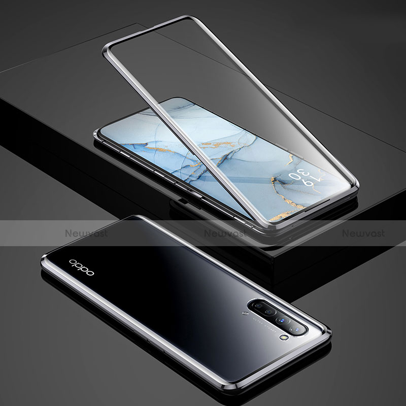 Luxury Aluminum Metal Frame Mirror Cover Case 360 Degrees for Oppo Reno3 Black