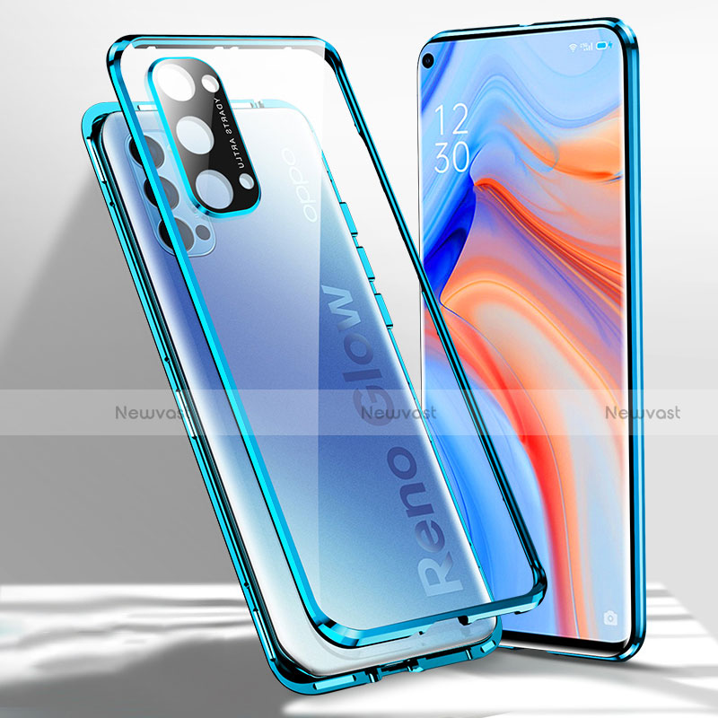 Luxury Aluminum Metal Frame Mirror Cover Case 360 Degrees for Oppo Reno4 Pro 5G