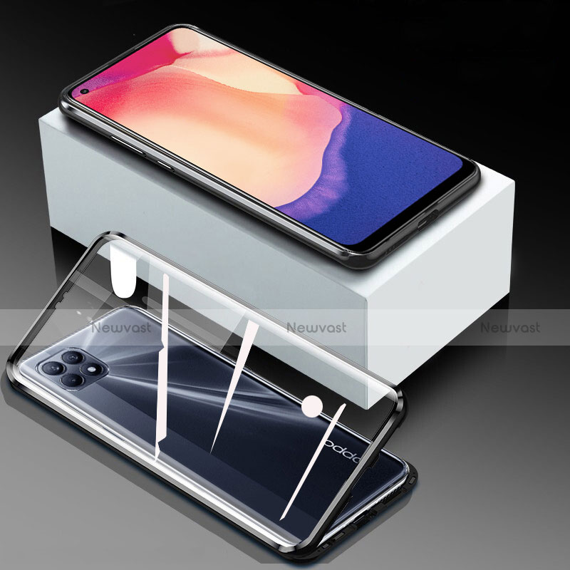 Luxury Aluminum Metal Frame Mirror Cover Case 360 Degrees for Oppo Reno4 SE 5G Black