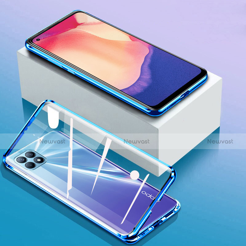 Luxury Aluminum Metal Frame Mirror Cover Case 360 Degrees for Oppo Reno4 SE 5G Blue