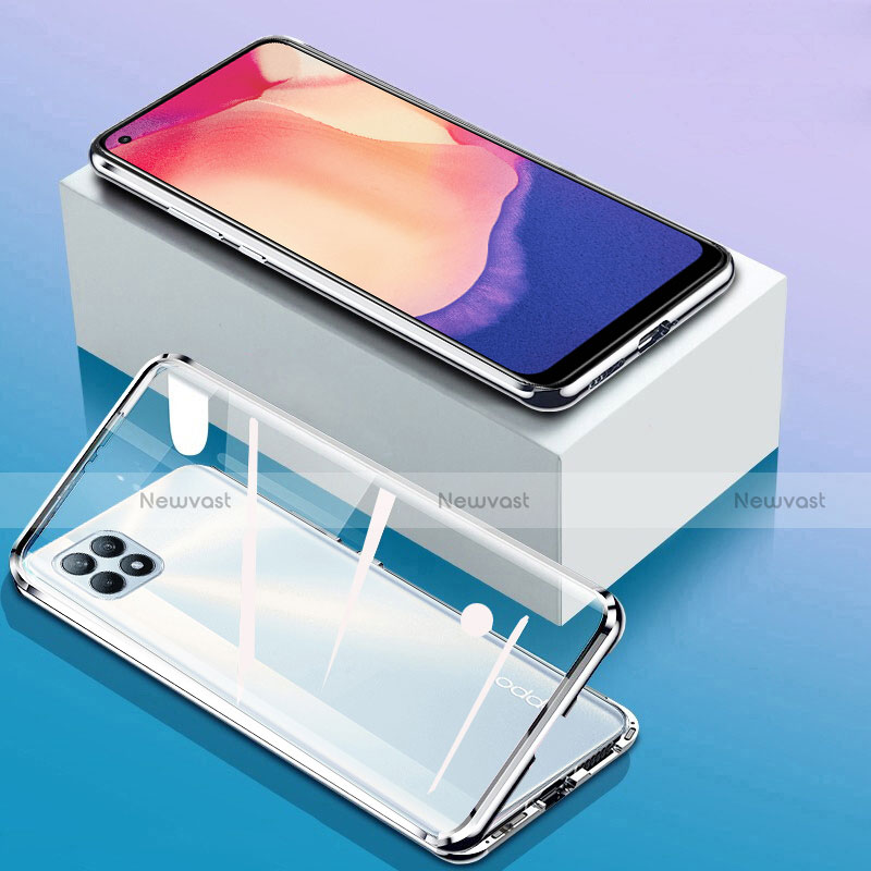 Luxury Aluminum Metal Frame Mirror Cover Case 360 Degrees for Oppo Reno4 SE 5G Silver