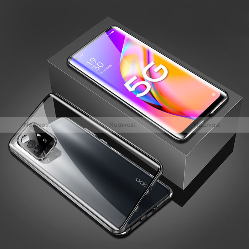 Luxury Aluminum Metal Frame Mirror Cover Case 360 Degrees for Oppo Reno5 Z 5G Black