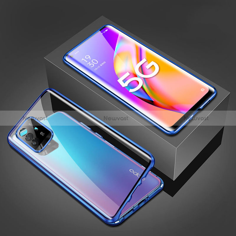 Luxury Aluminum Metal Frame Mirror Cover Case 360 Degrees for Oppo Reno5 Z 5G Blue