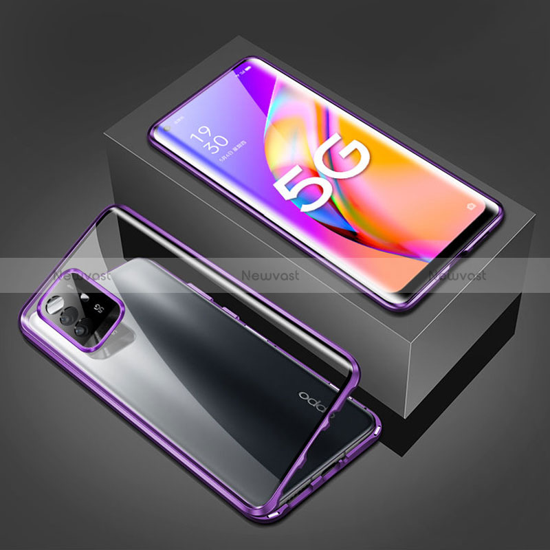 Luxury Aluminum Metal Frame Mirror Cover Case 360 Degrees for Oppo Reno5 Z 5G Purple