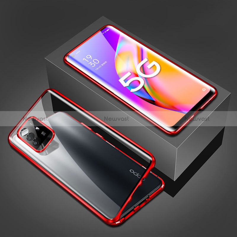 Luxury Aluminum Metal Frame Mirror Cover Case 360 Degrees for Oppo Reno5 Z 5G Red