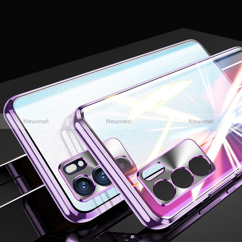 Luxury Aluminum Metal Frame Mirror Cover Case 360 Degrees for Oppo Reno6 5G Purple