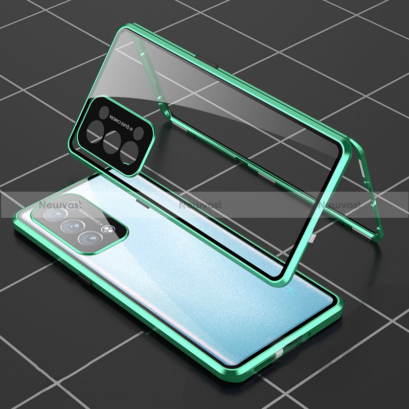 Luxury Aluminum Metal Frame Mirror Cover Case 360 Degrees for Oppo Reno6 Pro+ Plus 5G Green