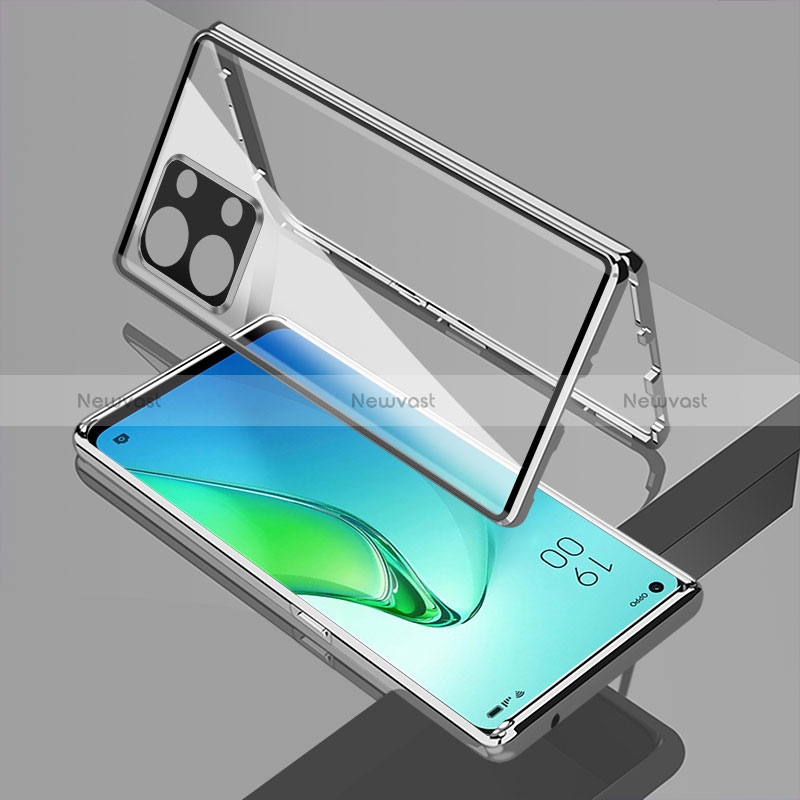 Luxury Aluminum Metal Frame Mirror Cover Case 360 Degrees for Oppo Reno8 Pro+ Plus 5G Silver