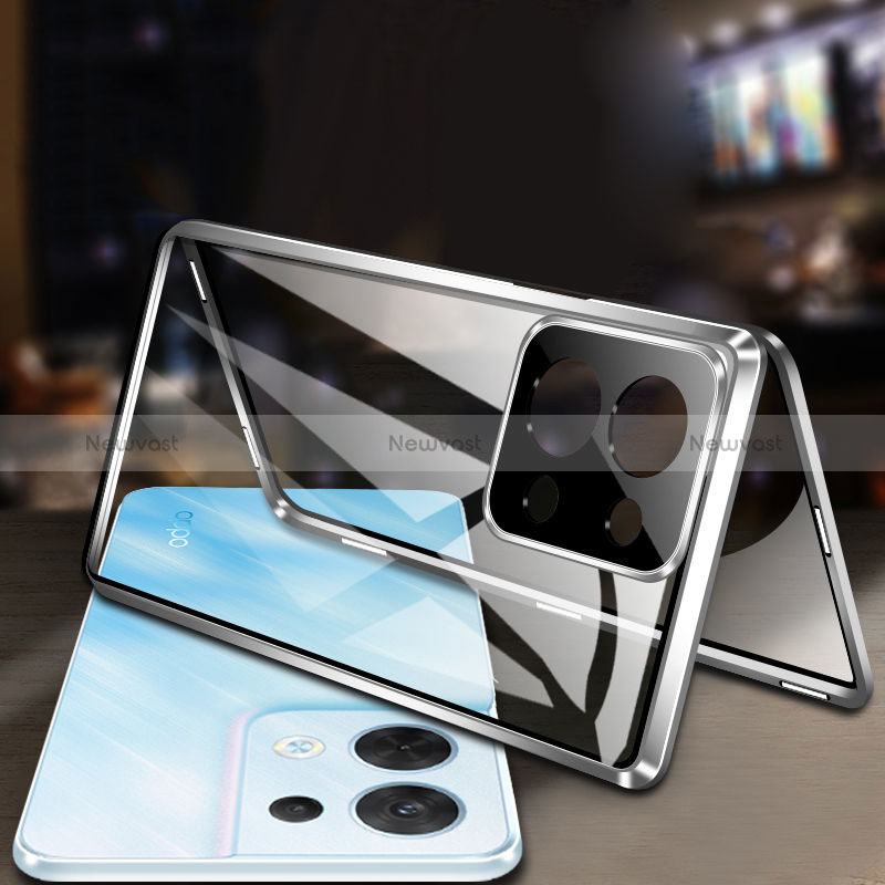 Luxury Aluminum Metal Frame Mirror Cover Case 360 Degrees for Oppo Reno9 5G