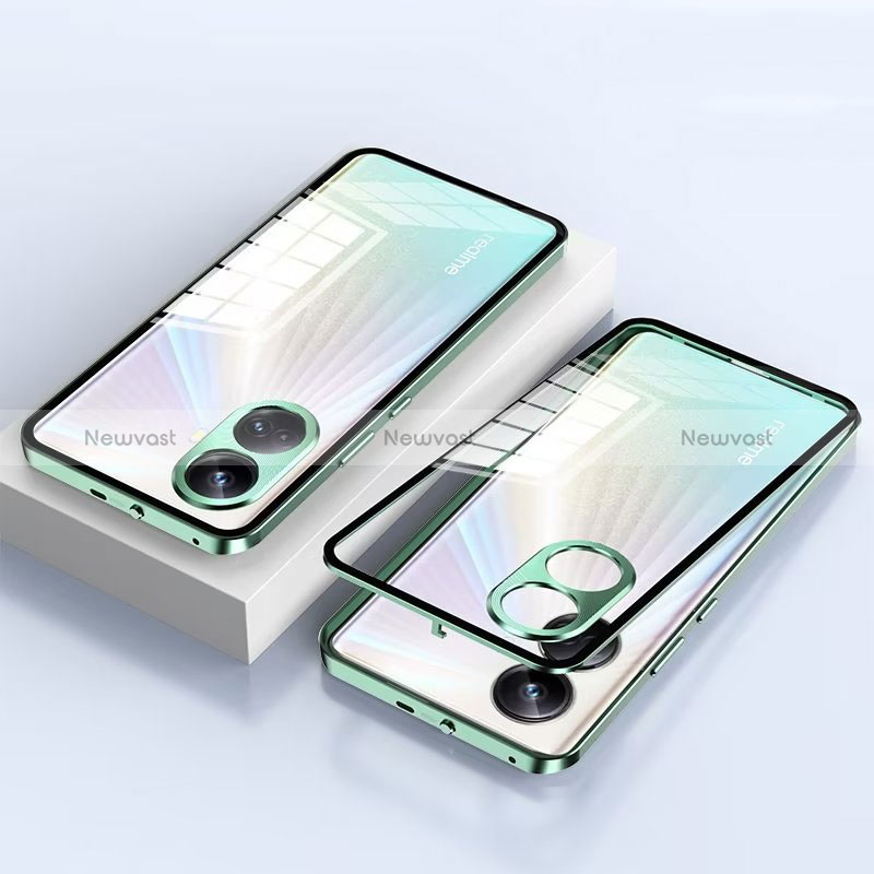 Luxury Aluminum Metal Frame Mirror Cover Case 360 Degrees for Realme 10 Pro+ Plus 5G Green