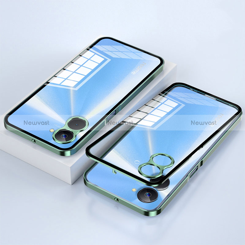 Luxury Aluminum Metal Frame Mirror Cover Case 360 Degrees for Realme 10S 5G Green