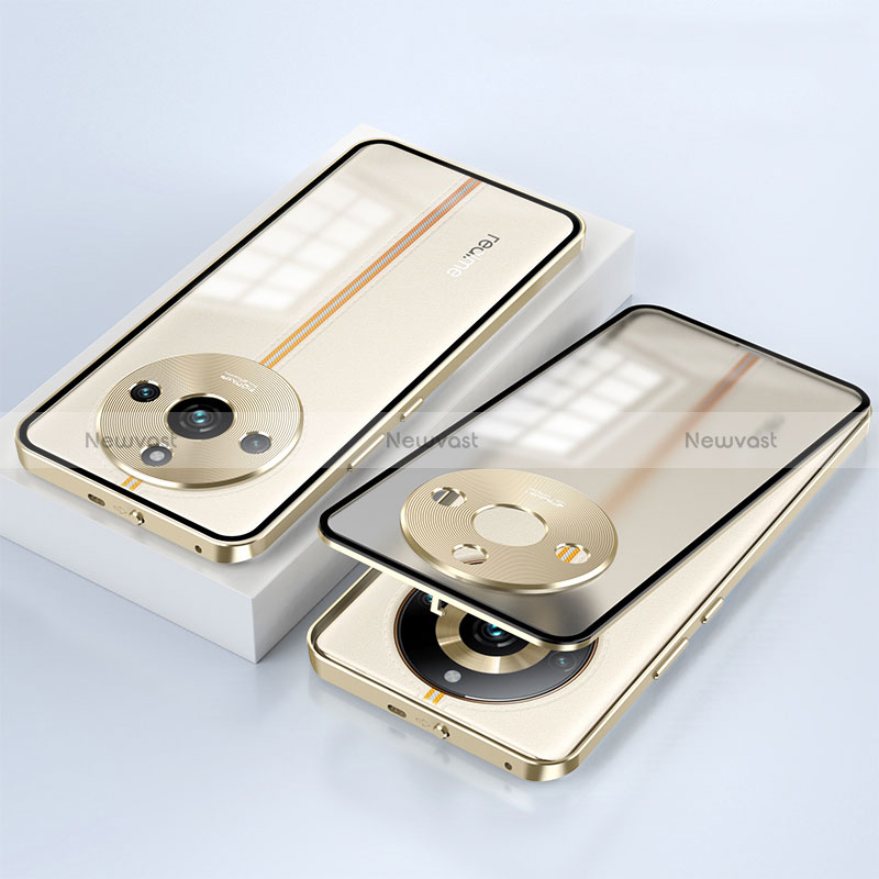 Luxury Aluminum Metal Frame Mirror Cover Case 360 Degrees for Realme 11 Pro 5G Gold