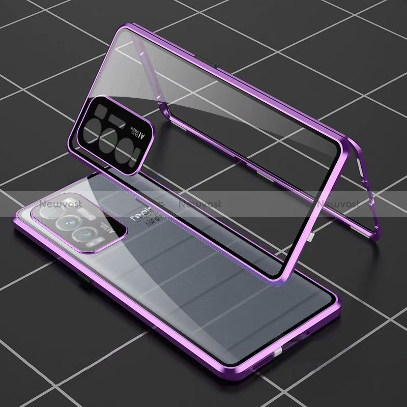 Luxury Aluminum Metal Frame Mirror Cover Case 360 Degrees for Realme GT Master Explorer 5G Purple