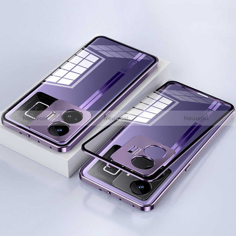 Luxury Aluminum Metal Frame Mirror Cover Case 360 Degrees for Realme GT Neo5 240W 5G Purple