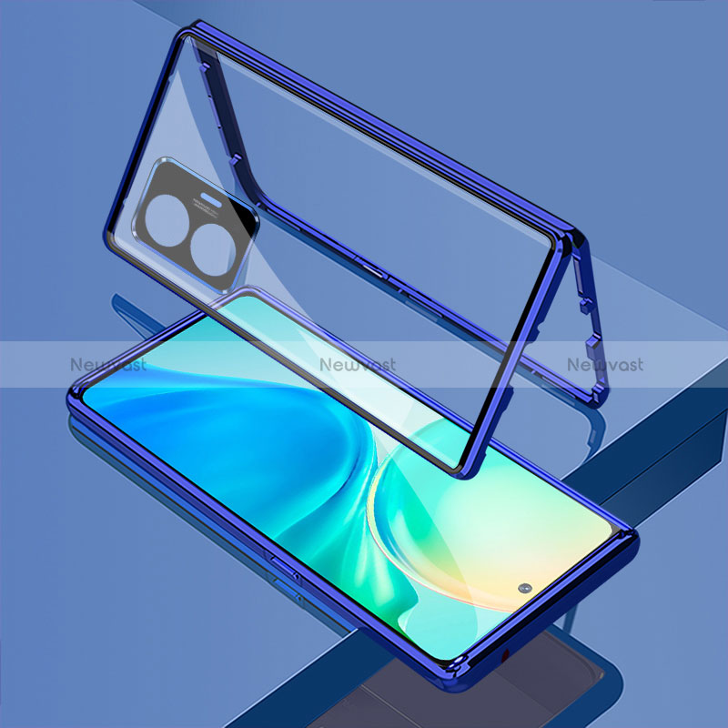 Luxury Aluminum Metal Frame Mirror Cover Case 360 Degrees for Realme GT Neo5 SE 5G Blue