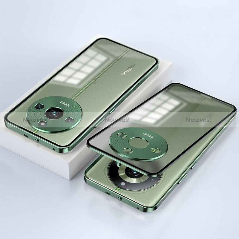 Luxury Aluminum Metal Frame Mirror Cover Case 360 Degrees for Realme Narzo 60 5G Green