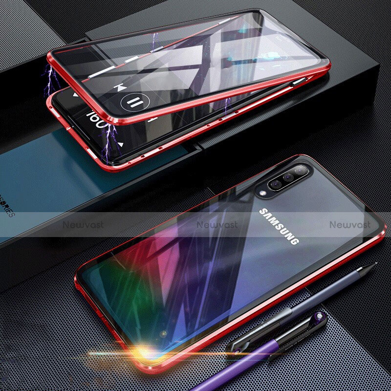 Luxury Aluminum Metal Frame Mirror Cover Case 360 Degrees for Samsung Galaxy A70 Red