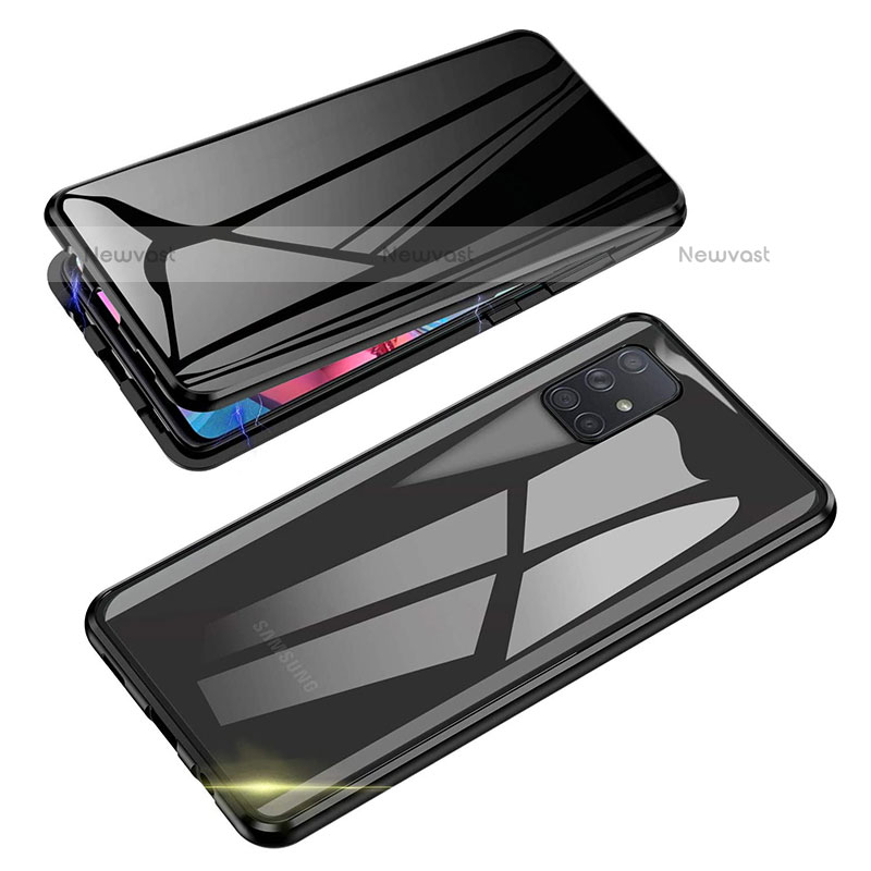 Luxury Aluminum Metal Frame Mirror Cover Case 360 Degrees for Samsung Galaxy A91 Black