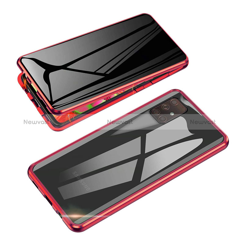 Luxury Aluminum Metal Frame Mirror Cover Case 360 Degrees for Samsung Galaxy M60s Red