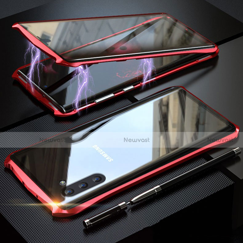 Luxury Aluminum Metal Frame Mirror Cover Case 360 Degrees for Samsung Galaxy Note 10 5G Red