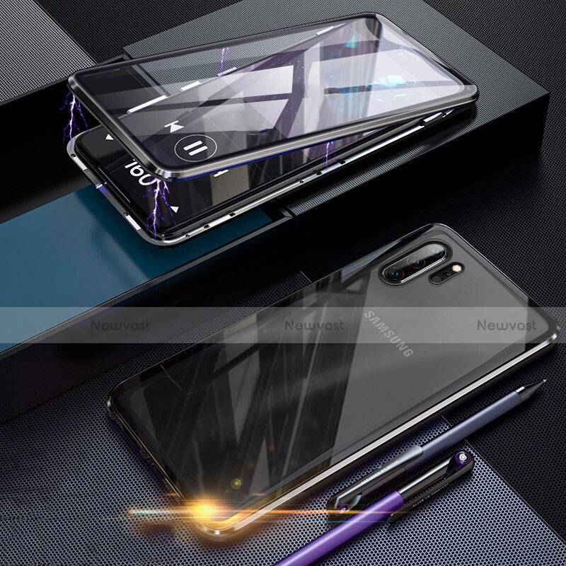 Luxury Aluminum Metal Frame Mirror Cover Case 360 Degrees for Samsung Galaxy Note 10 Plus Black