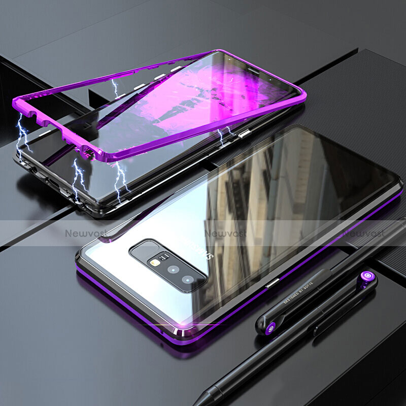 Luxury Aluminum Metal Frame Mirror Cover Case 360 Degrees for Samsung Galaxy Note 8 Duos N950F Purple