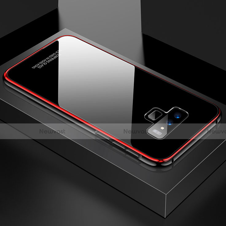 Luxury Aluminum Metal Frame Mirror Cover Case 360 Degrees for Samsung Galaxy Note 9 Red and Black