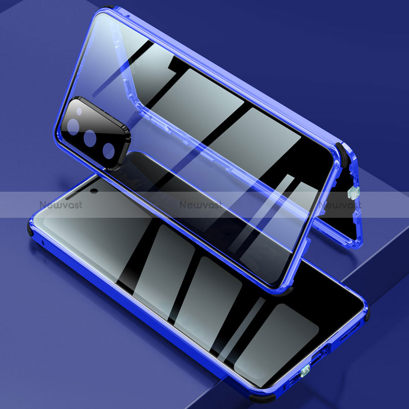 Luxury Aluminum Metal Frame Mirror Cover Case 360 Degrees for Samsung Galaxy S20 FE 4G Blue