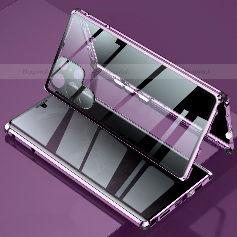 Luxury Aluminum Metal Frame Mirror Cover Case 360 Degrees for Samsung Galaxy S21 Ultra 5G Purple