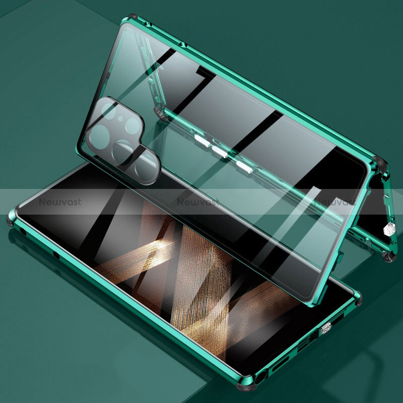 Luxury Aluminum Metal Frame Mirror Cover Case 360 Degrees for Samsung Galaxy S24 Ultra 5G Green