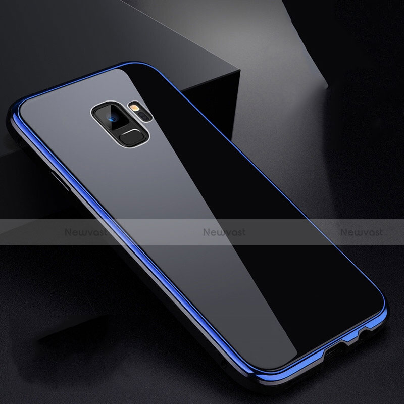 Luxury Aluminum Metal Frame Mirror Cover Case 360 Degrees for Samsung Galaxy S9 Blue and Black