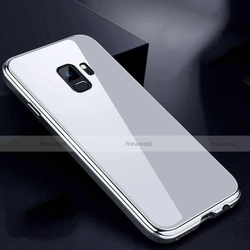 Luxury Aluminum Metal Frame Mirror Cover Case 360 Degrees for Samsung Galaxy S9 White