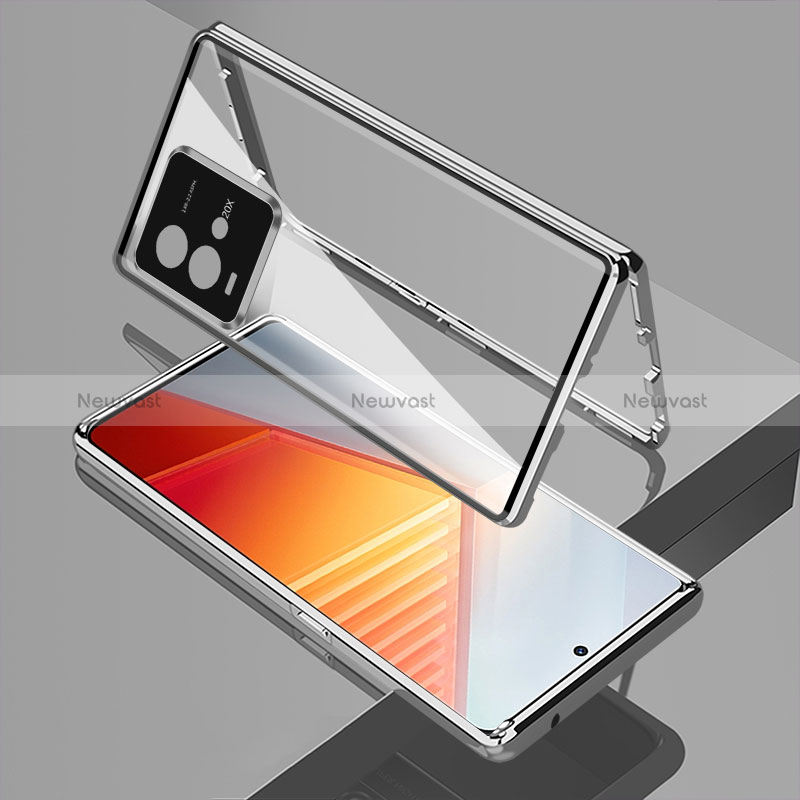 Luxury Aluminum Metal Frame Mirror Cover Case 360 Degrees for Vivo iQOO 10 5G Silver