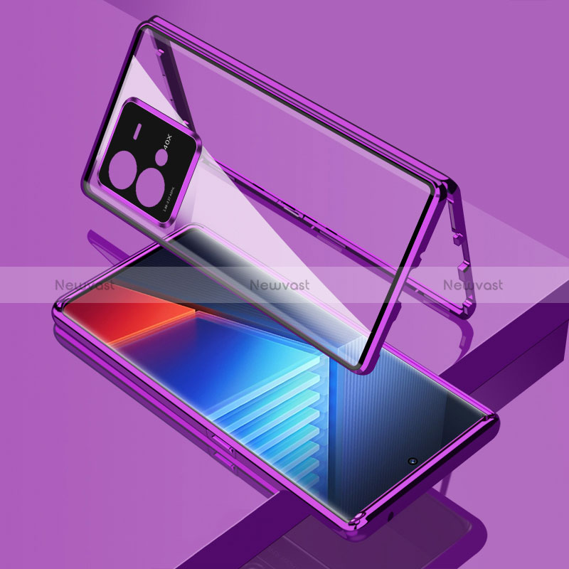 Luxury Aluminum Metal Frame Mirror Cover Case 360 Degrees for Vivo iQOO 10 Pro 5G Purple