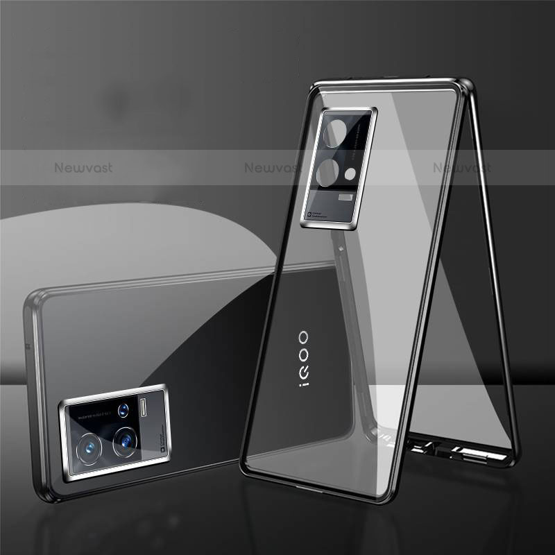 Luxury Aluminum Metal Frame Mirror Cover Case 360 Degrees for Vivo iQOO 8 5G Black