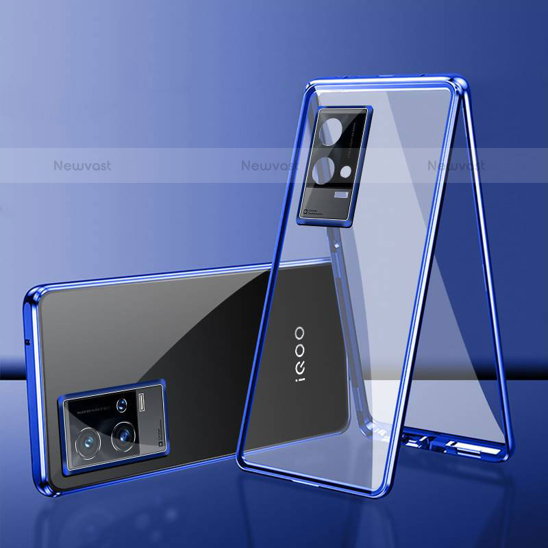 Luxury Aluminum Metal Frame Mirror Cover Case 360 Degrees for Vivo iQOO 8 Pro 5G Blue