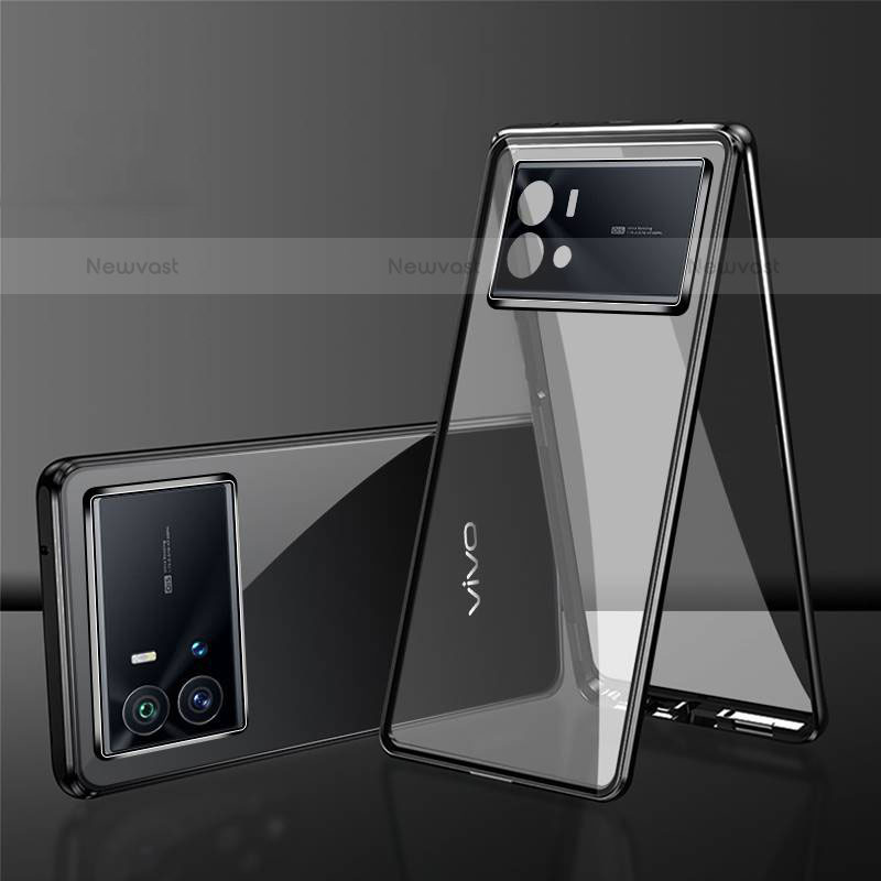 Luxury Aluminum Metal Frame Mirror Cover Case 360 Degrees for Vivo iQOO 9 Pro 5G Black