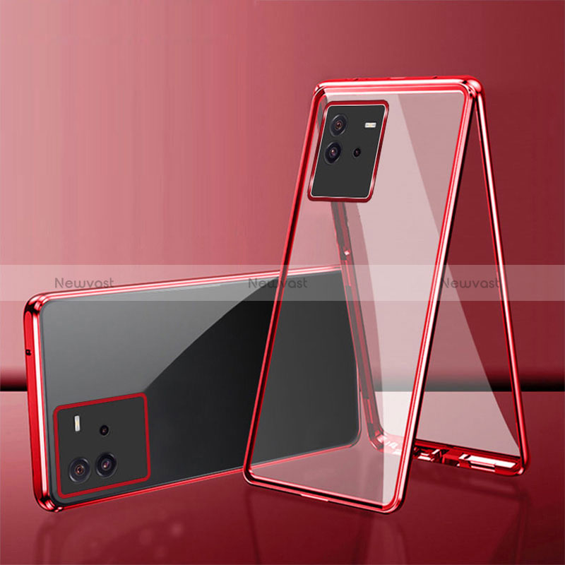 Luxury Aluminum Metal Frame Mirror Cover Case 360 Degrees for Vivo iQOO Neo6 SE 5G Red