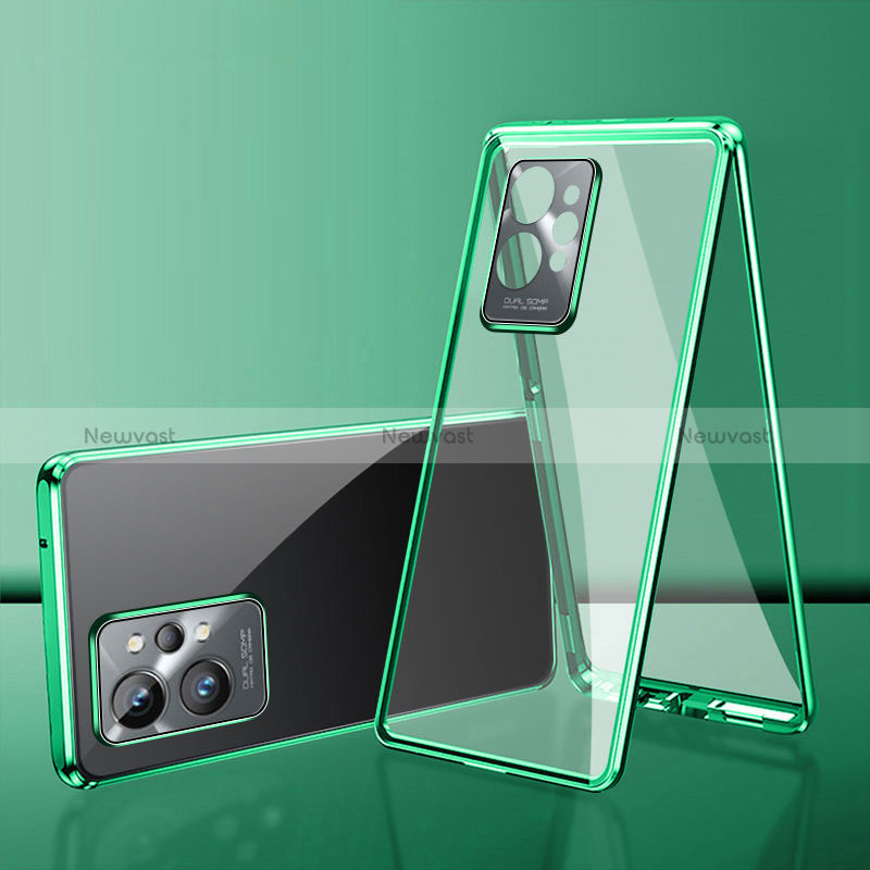 Luxury Aluminum Metal Frame Mirror Cover Case 360 Degrees for Vivo iQOO Z6 5G Green