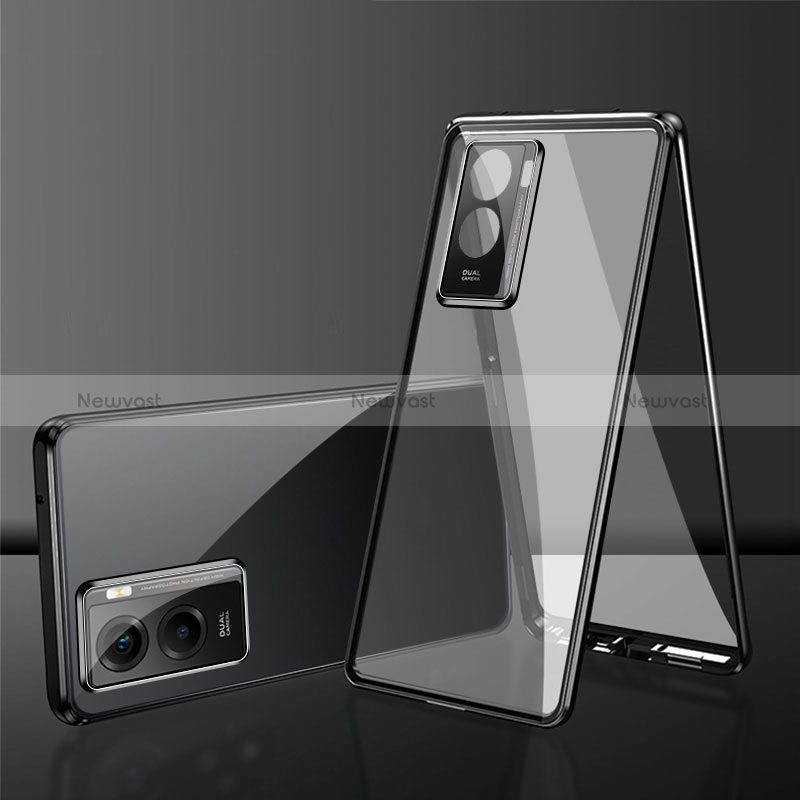 Luxury Aluminum Metal Frame Mirror Cover Case 360 Degrees for Vivo iQOO Z7i 5G Black