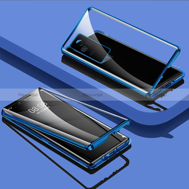 Luxury Aluminum Metal Frame Mirror Cover Case 360 Degrees for Vivo V21 5G Blue