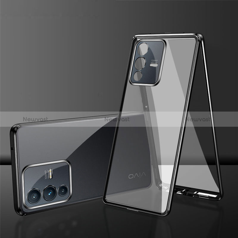 Luxury Aluminum Metal Frame Mirror Cover Case 360 Degrees for Vivo V23 5G Black