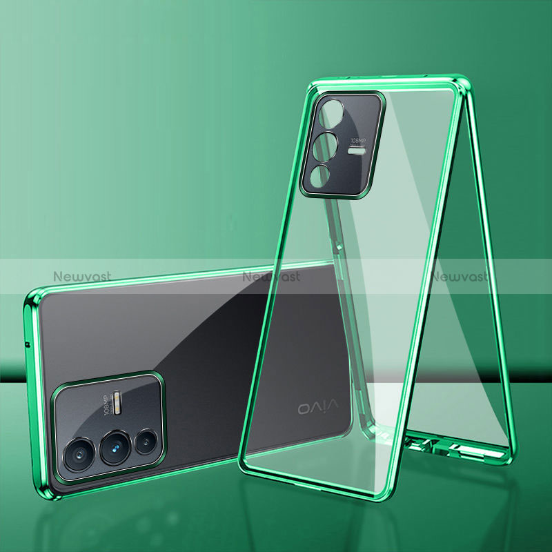 Luxury Aluminum Metal Frame Mirror Cover Case 360 Degrees for Vivo V25 Pro 5G Green