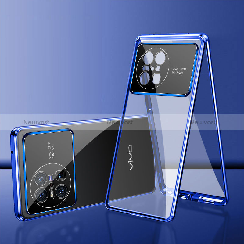 Luxury Aluminum Metal Frame Mirror Cover Case 360 Degrees for Vivo X Note Blue