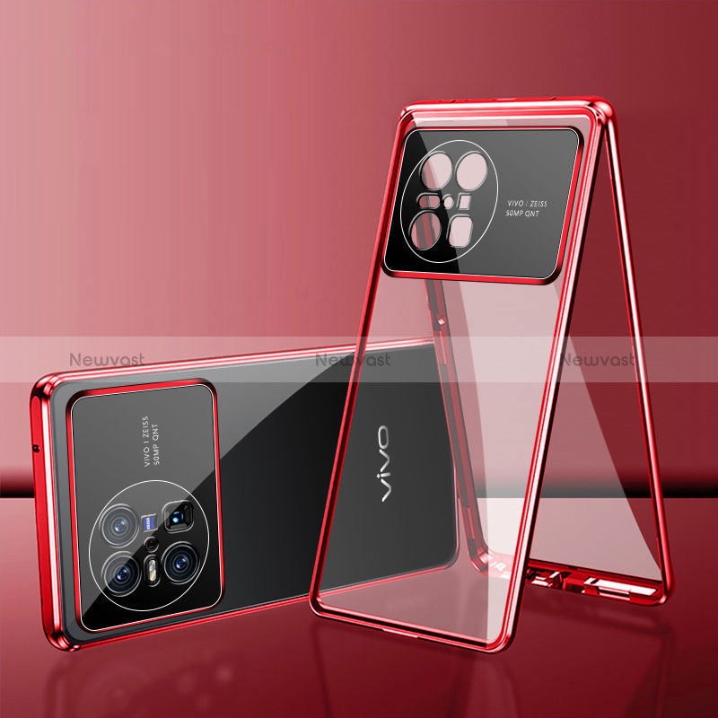 Luxury Aluminum Metal Frame Mirror Cover Case 360 Degrees for Vivo X Note Red