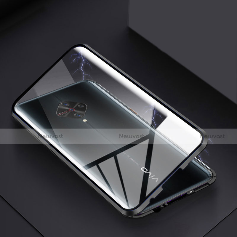 Luxury Aluminum Metal Frame Mirror Cover Case 360 Degrees for Vivo X50 Lite Black