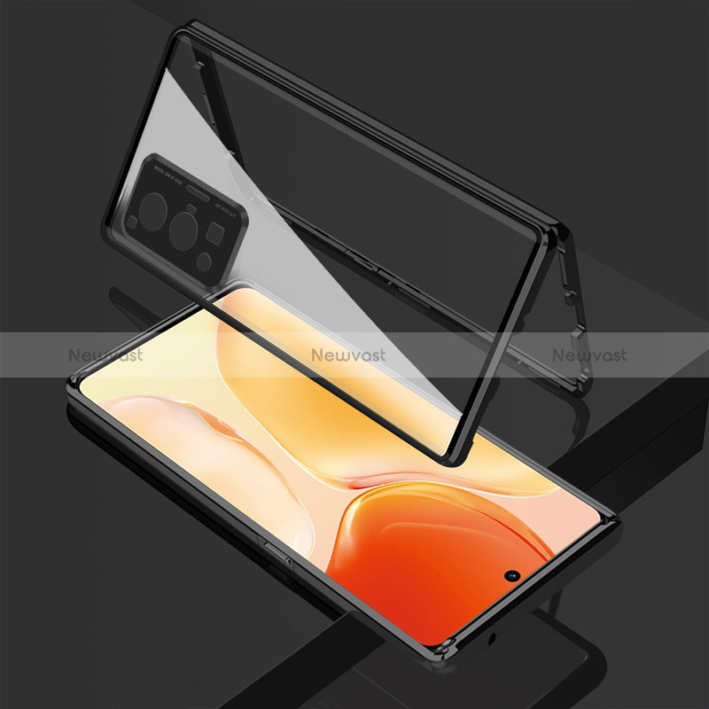 Luxury Aluminum Metal Frame Mirror Cover Case 360 Degrees for Vivo X70 Pro 5G Black